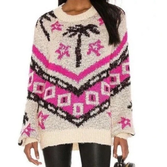 Le Superbe Sweater Womens Small Cream Bonfire Beach Palm Wool Blend Chunky $218 - Picture 1 of 15